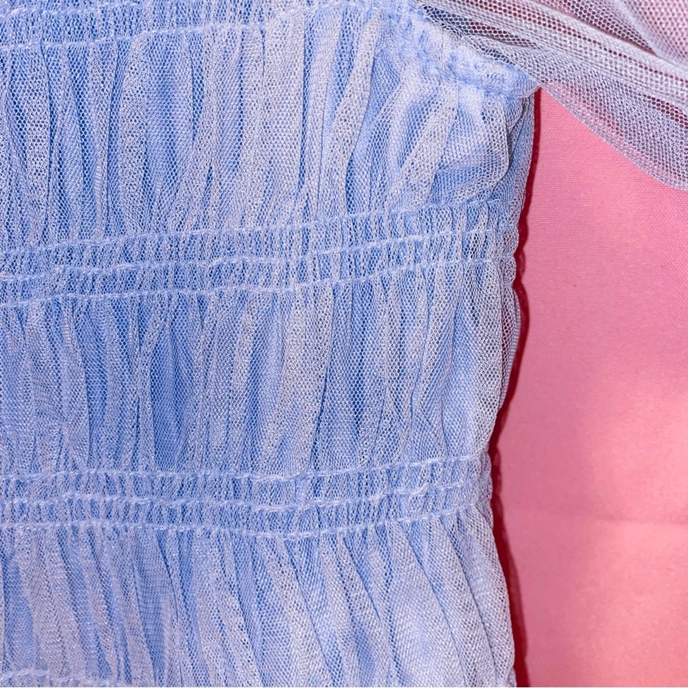 Cinderella Blue Top Puff Sleeve Elegant Lace Mesh Soft Tulle Crop Medium Blāshe - Picture 3 of 13